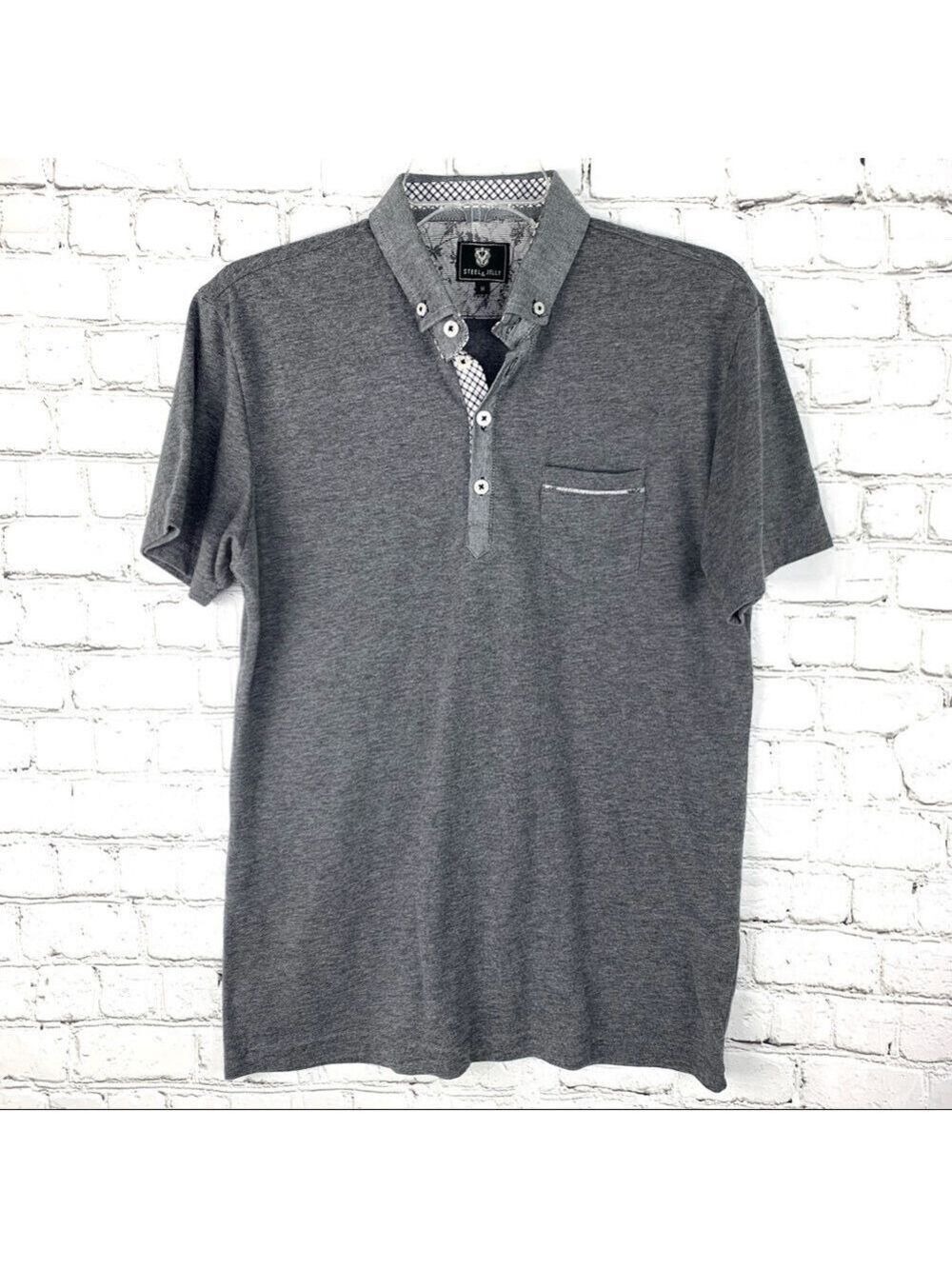 EUC-STEEL & Jelly London Short Sleeve, Pocket, Collar Two Tone Gray Polo Shirt